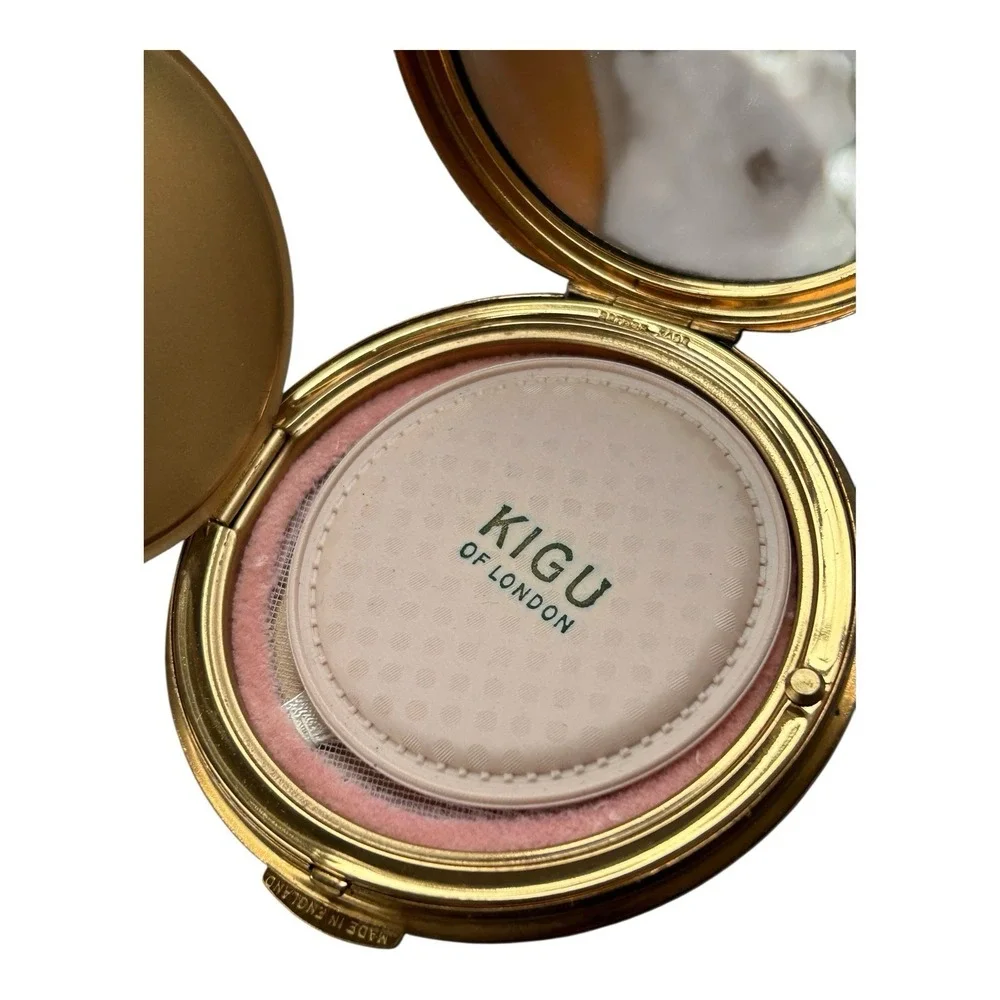 KIGU Caprice 1950's Loose Powder Compact with Sifter‎ Mirror Gold England w/case